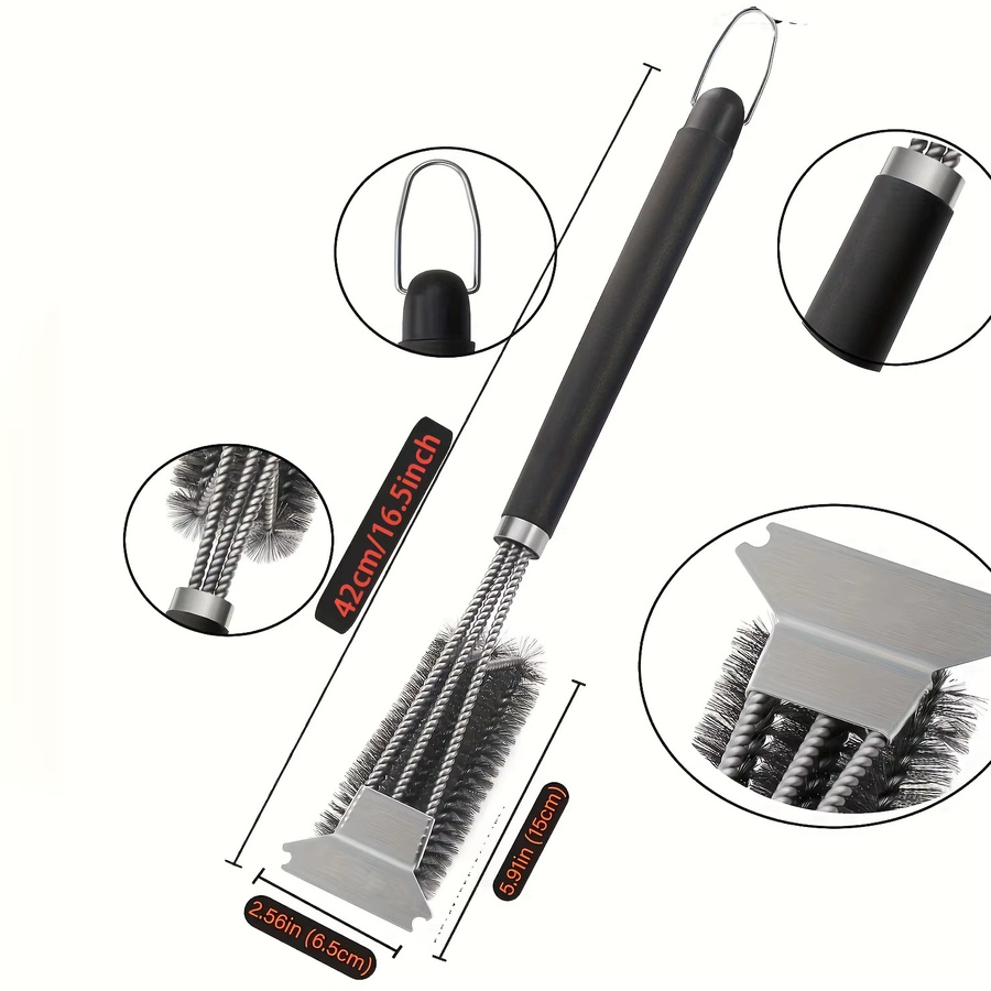 YOCITY 3-teiliges Edelstahl-Grillreinigungsset mit Schaber in Silber und Schwarz - Bild 5