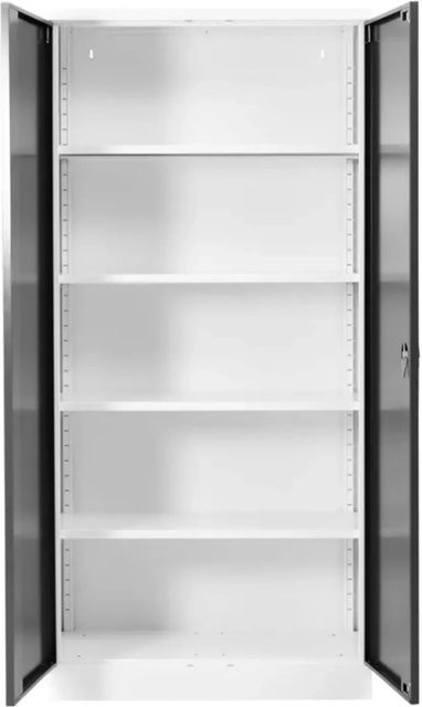 PROREGAL Stahlschrank Bee mit 6 verstellbaren Fachböden und Türen, Weiß & Schwarz, H x B x T: 195 x 92 x 50 cm - Bild 1