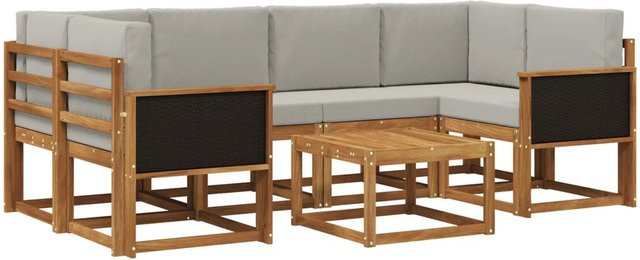 vidaXL Outdoor-Sofagarnitur L-Form aus Akazienholz mit 5 grauen Kissen aus wetterfestem Polyester - Bild 1