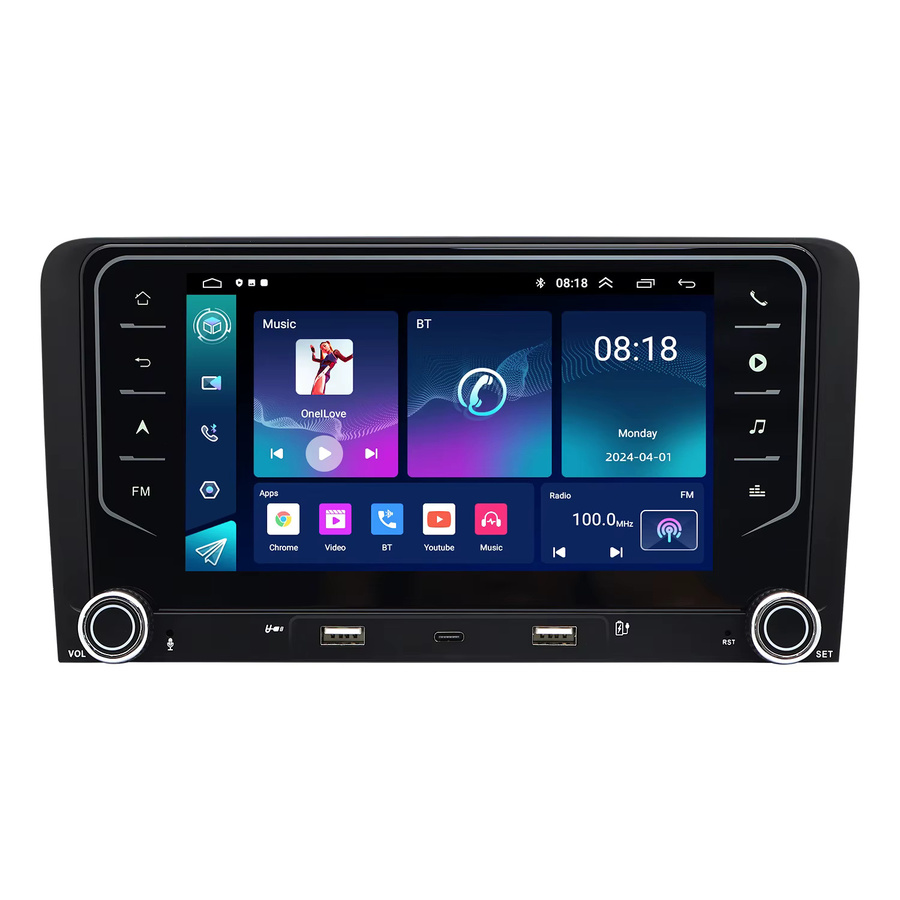 ESSGOO Android 15 Autoradio mit 7 Zoll Display für Audi A3 8P 8P1 3-Türer und S3 8P/RS3 Sportback, 4+64 GB, Wireless CarPlay, Android Auto, GPS, WiFi, Bluetooth, USB, Lenkradsteuerung, Schwarz - Bild 4