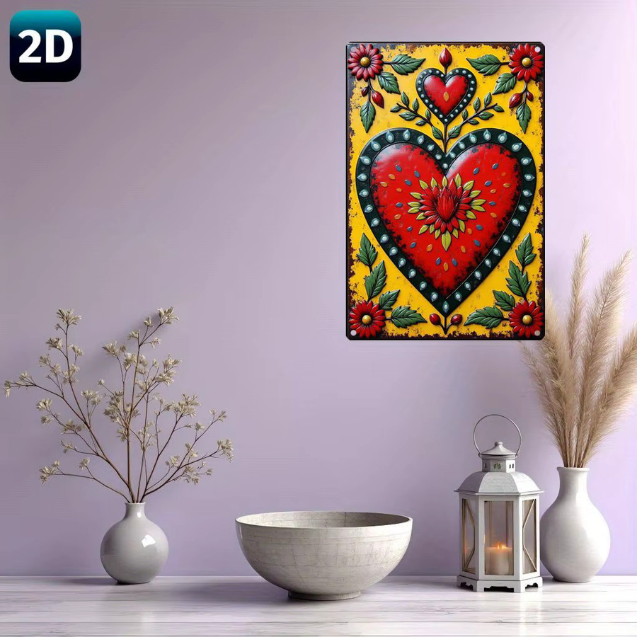 Mexikanisches Blechschild HELLOYOUNG Wanddekoration mit Herz und Blumenmuster in Multicolour - Bild 4