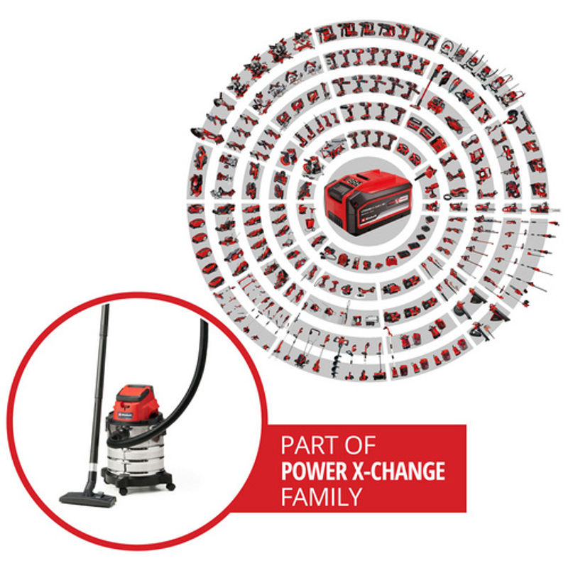 Einhell Power X-Change Akku-Nass-Trockensauger TC-VC 18/20 Li S-Solo in Rot und Silber mit 20 l Behältervolumen - Bild 5
