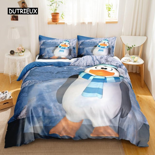 Binchi Outdoor Product Pinguin-Bettwäsche-Set für Kinder mit Antarktis-Tier-Motiv in Blau, B/H: 140 x 200 cm - Bild 1