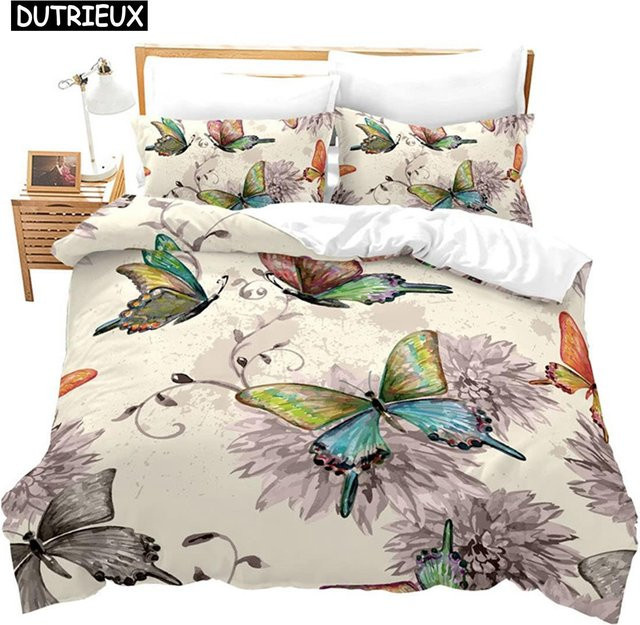 Schmetterling Bettwäsche-Set aus Mikrofaser mit goldenem Schmetterlings-Print, 3-teilig, B/H: 140 x 200 cm - Bild 1