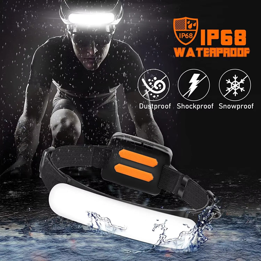 XIWANGFIRE COB LED Flutlicht Scheinwerfer USB aufladbar, wasserdichte Kopf-Taschenlampe in Schwarz mit Cool White Licht für Außenbereich und Garten - Bild 6
