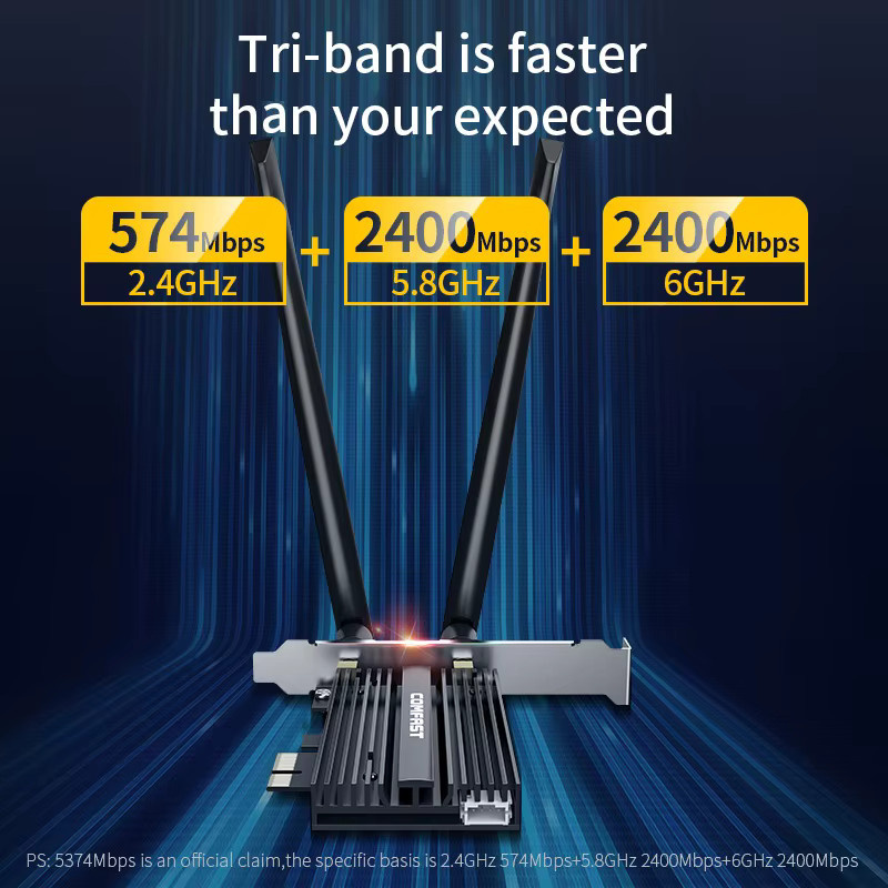Intel AX210 PCIe WiFi 6E Wireless-Netzwerkkarte mit Bluetooth 5.3, Tri-Band Unterstützung für 2,4 GHz, 5 GHz und 6 GHz, Schwarz - Bild 2