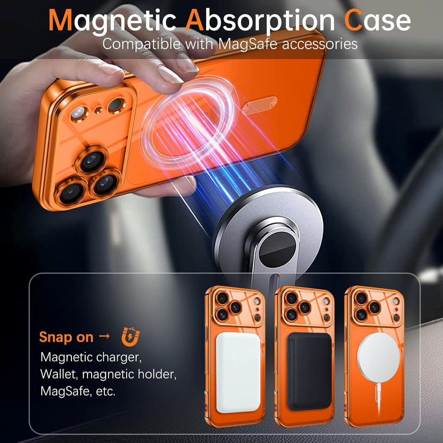Luxus Kameraschutz Hülle mit Magnet für Apple iPhone 17 Pro Max, 17 Pro, 17 und Air in Transparent und Schwarz - Bild 3