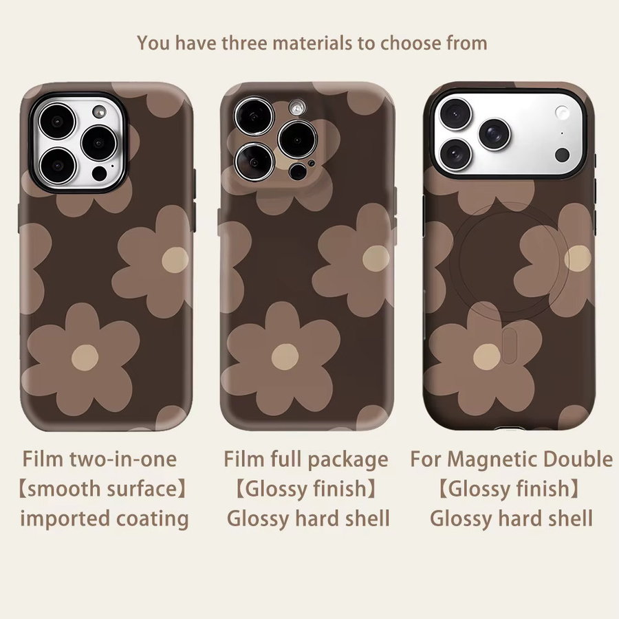 Potdemiel Magnetische Handyhülle mit Blumen-Design in Braun für iPhone 17 16 15 14 13 Pro Max Plus Tough Case - Bild 2