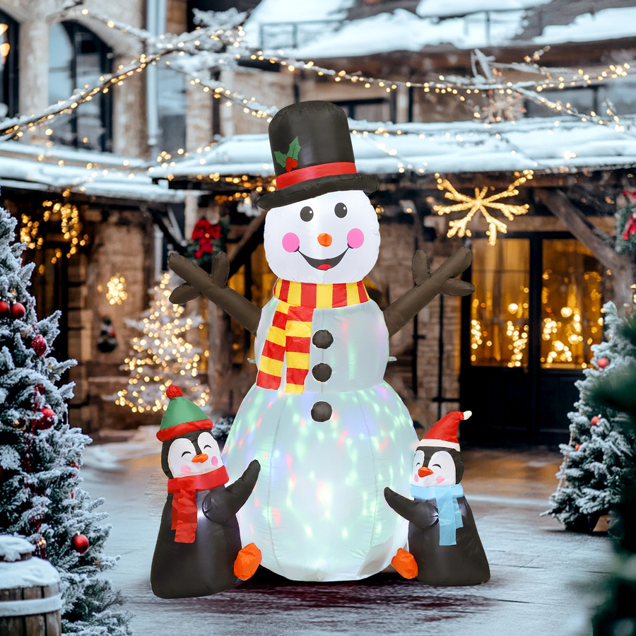 Outsunny Aufblasbarer Schneemann mit Pinguinen in Weiß und Multicolour, Höhe: 180 cm, mit LED-Lichtern und Blinklicht-Projektor für die Weihnachtsdekoration im Innen- und Außenbereich - Bild 2