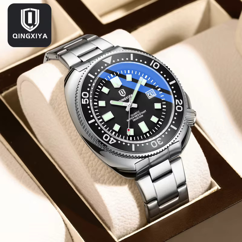 Qingxiya Armbanduhr Quarz, Edelstahl, Schwarz, Herren - Bild 2
