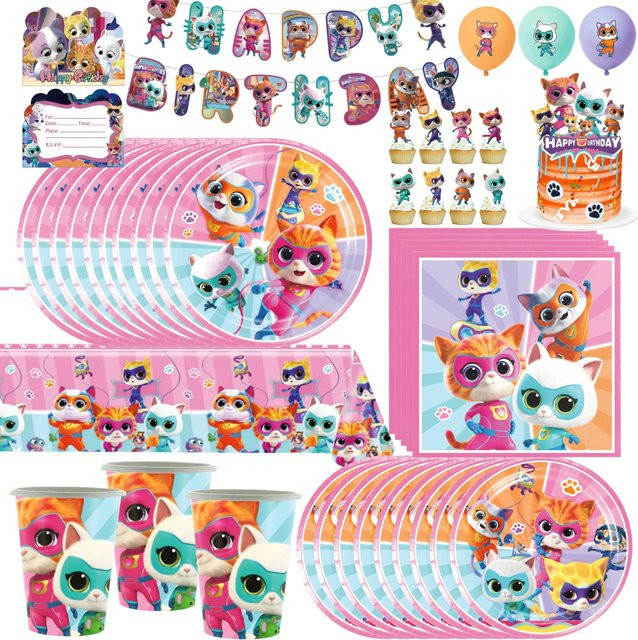 Superkitties Geburtstagparty Dekoration Set von Potdemiel in Multicolour mit Tischdecke, Tellern, Bechern und Ballons für Kinderpartys - Bild 1