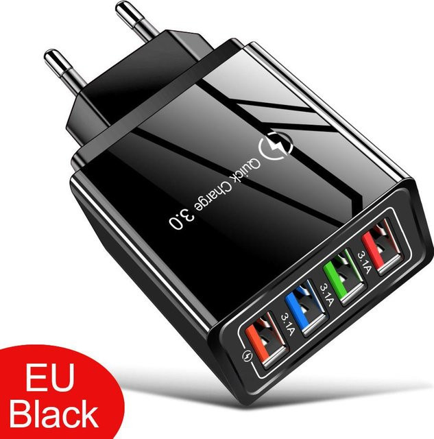 Keep Health Care USB Schnellladegerät mit 4 Anschlüssen und QC 3.0 Technologie, 3.1A Ladeadapter für iPhone, Samsung und Xiaomi, Schwarz - Bild 1