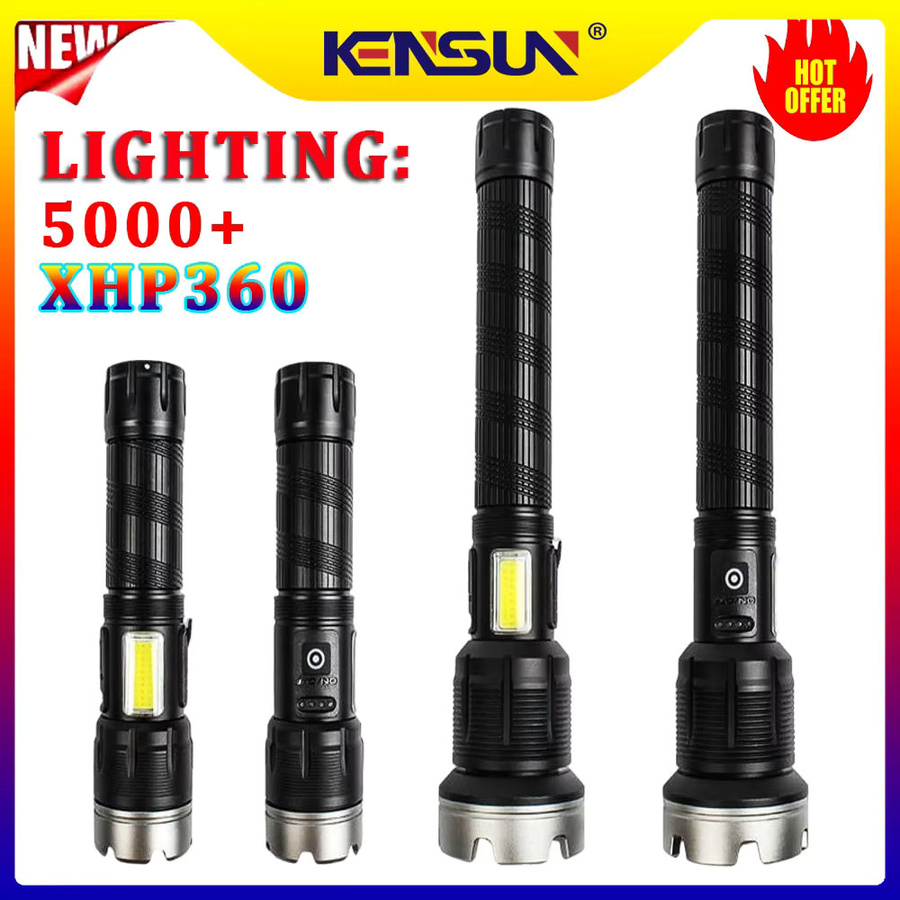 KENSUN LED Taschenlampe mit XHP360, USB-wiederaufladbar, zoombar, Schwarz - Bild 4