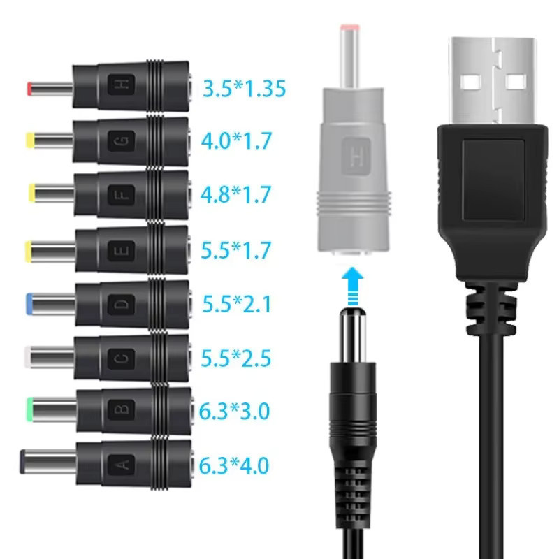 USB DC zu DC Step-up Boost Kabel Set mit 8-in-1 Adapter Konverter in Schwarz für 5V 9V 12V und 5,5mm x 2,1/2,5mm Stecker - Bild 4