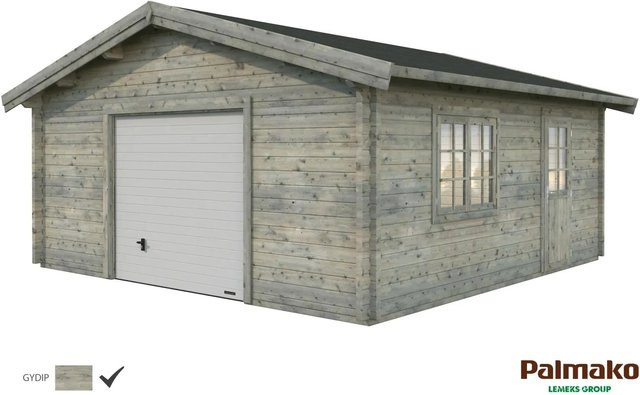 Palmako Holzgarage Roger aus Fichte mit Sektionaltor und Nebeneingangstür in Grau, B/T: 540 x 540 cm - Bild 1