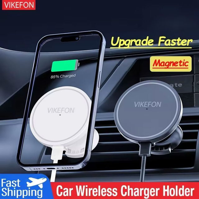 VIKEFON Magnetisches kabelloses MagSafe Auto-Ladegerät für iPhone 12 13 14 15 16 17 Pro Max Mini, Schnelle Ladehalterung für Lüftungsschlitze in Schwarz und Weiß - Bild 1