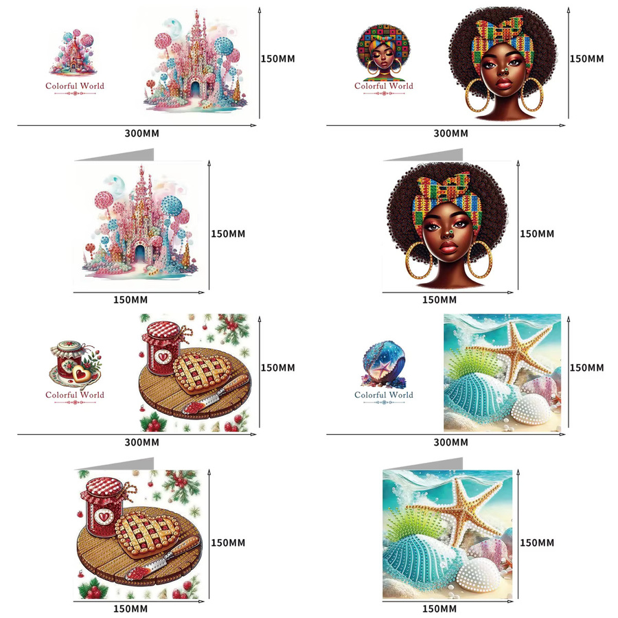 6-teiliges DIY-Diamant-Malerei Set mit kreativen Dankeskarten und Grußkarten in Multicolour - Bild 1