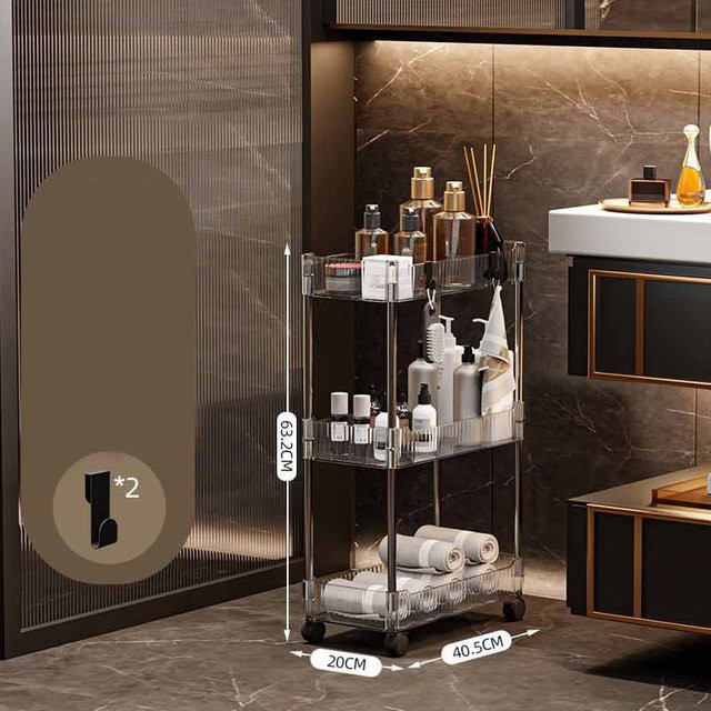 WTEMPO Rollbarer Eck-Aufbewahrungswagen aus Kunststoff, transparenter Organizer für Bad, Küche oder Wohnzimmer, B/T/H: 40,5 x 20 x 63,2 cm - Bild 1