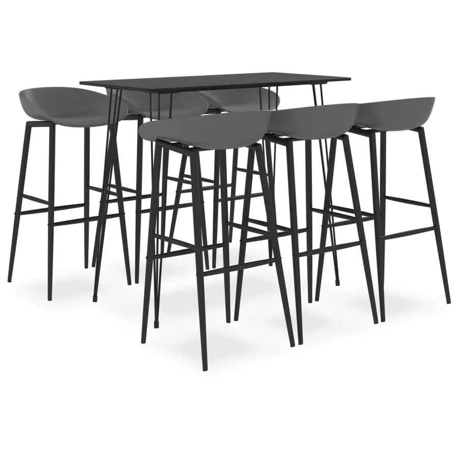 vidaXL 7-tlg. Bar-Set Modell 3 in Schwarz und Grau mit Tisch und Stühlen für Bars, Pubs und Restaurants - Bild 2