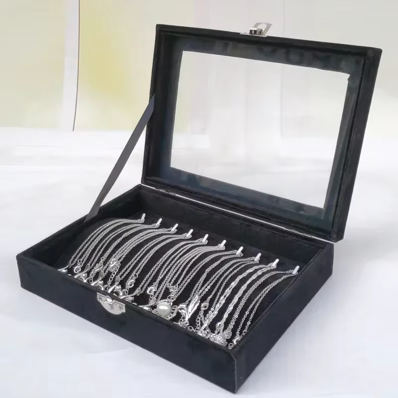 Schmuckschatulle Amagi mit Glasdeckel in Schwarz als stapelbarer Organizer für Halsketten, Armbänder und Schmuck B: 21,0 cm, T: 15,0 cm - Bild 2