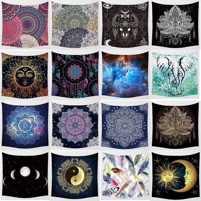 VIKAMA Bohemian Mandala Wandteppich in Multicolour, bunter Patchwork-Wandbehang im Boho-Stil für Schlafzimmer und Wohnzimmer, B/H: 120 x 120 cm - Bild 1