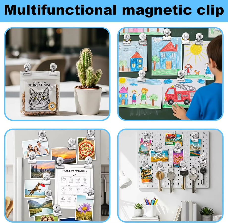 Starke magnetische Clips aus Metall in Silber und Weiß für Whiteboard, Kühlschrank und Büro - Bild 5
