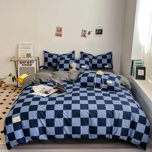 Lodestar Bettwäsche-Set mit schwarz-weiß kariertem Gittermuster, bestehend aus einem Bettbezug und 2 Kissenbezügen, Breite: 135 cm, Länge: 200 cm - Bild 1