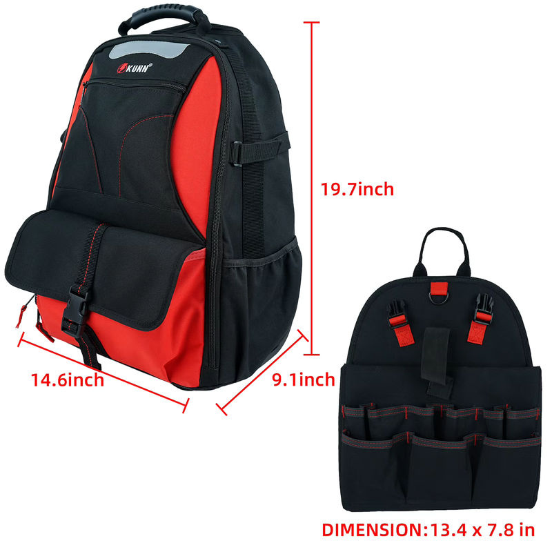 KUNN Roll-Werkzeugrucksack mit 37 Taschen und Rädern in Blau und Schwarz für Elektriker, Techniker und HVAC - Bild 6