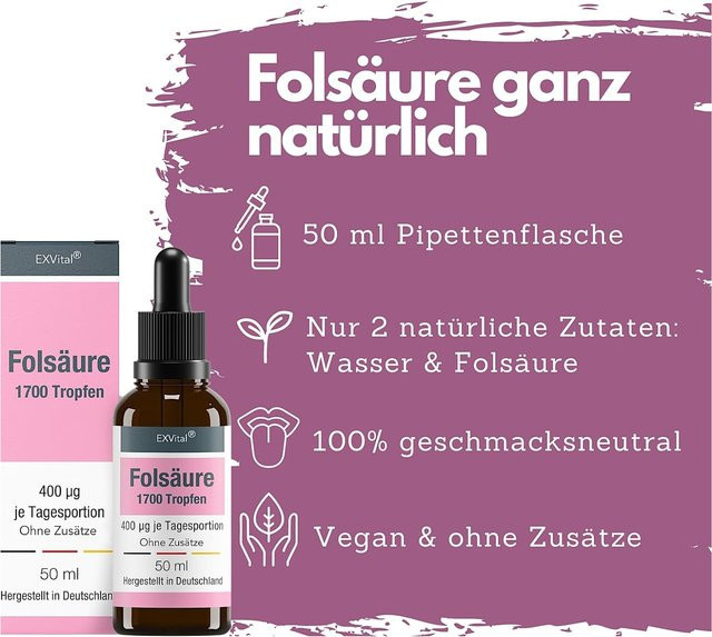 EXVital Folsäure Tropfen, Vitamin B9, 50 ml - Bild 1