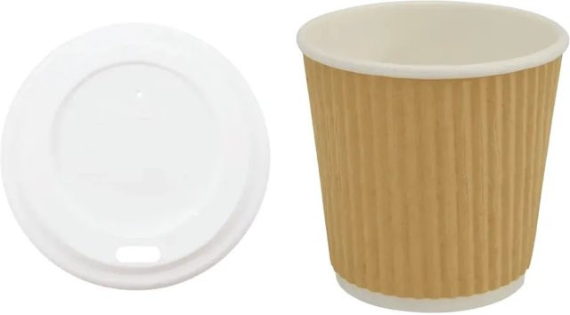 DELUKE Gewellte Pappbecher mit Deckel Braun 100ml 1000 Stück Einwegbecher für Getränke und Kaffee - Bild 1