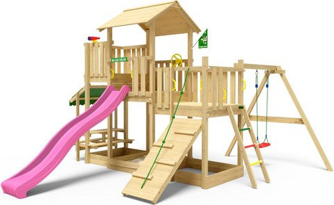 JUNGLE GYM Spielturm Habitat in Fuchsia und Grün, B: 452 cm, T: 490 cm, H: 310 cm - Bild 1