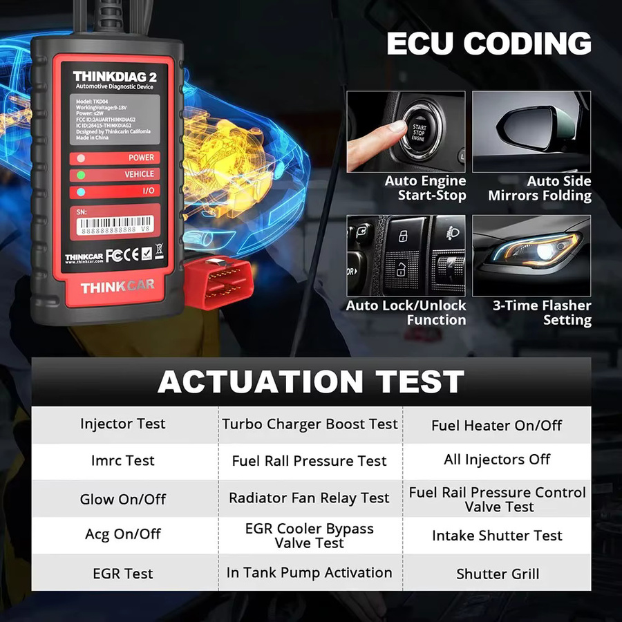 THINKCAR thinkdiga 2 KINGBOLEN ediag plus OBD Scanner für deutsche Autos mit ECU Codierung und aktiven Tests in Schwarz - Bild 2