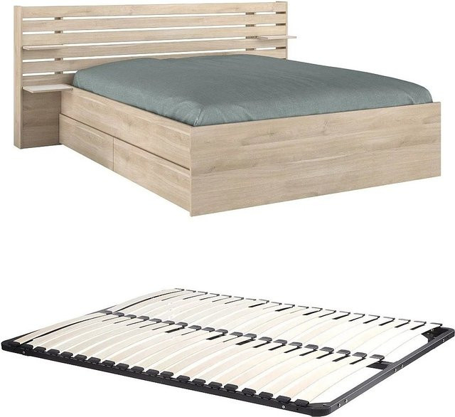 Vente-unique Bettrahmen Tenalia aus Massivholz in Naturfarben Beige, Breite: 160 cm, Tiefe: 200 cm, Höhe: 222,8 cm - Bild 1