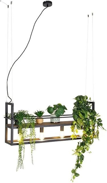 QAZQA Industrielle Hängelampe Cage Rack in Schwarz und Braun mit Holz und Metall, 4-flammig, höhenverstellbar, E27 - Bild 1