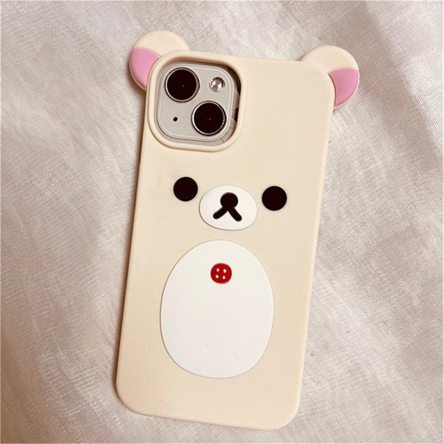 Niedliche 3D-Bärenohren Umhängetasche mit Lanyard für Apple iPhone 15, 14, 13, 12, 11 Pro Max, stoßfeste Softcover-Hülle in Beige - Bild 1