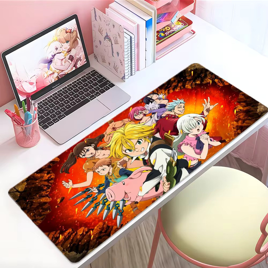 Brave Action Anime The Seven Deadly Sins Gaming-Mauspad, groß und dick mit genähten Kanten, Schwarz/Mehrfarbig - Bild 2