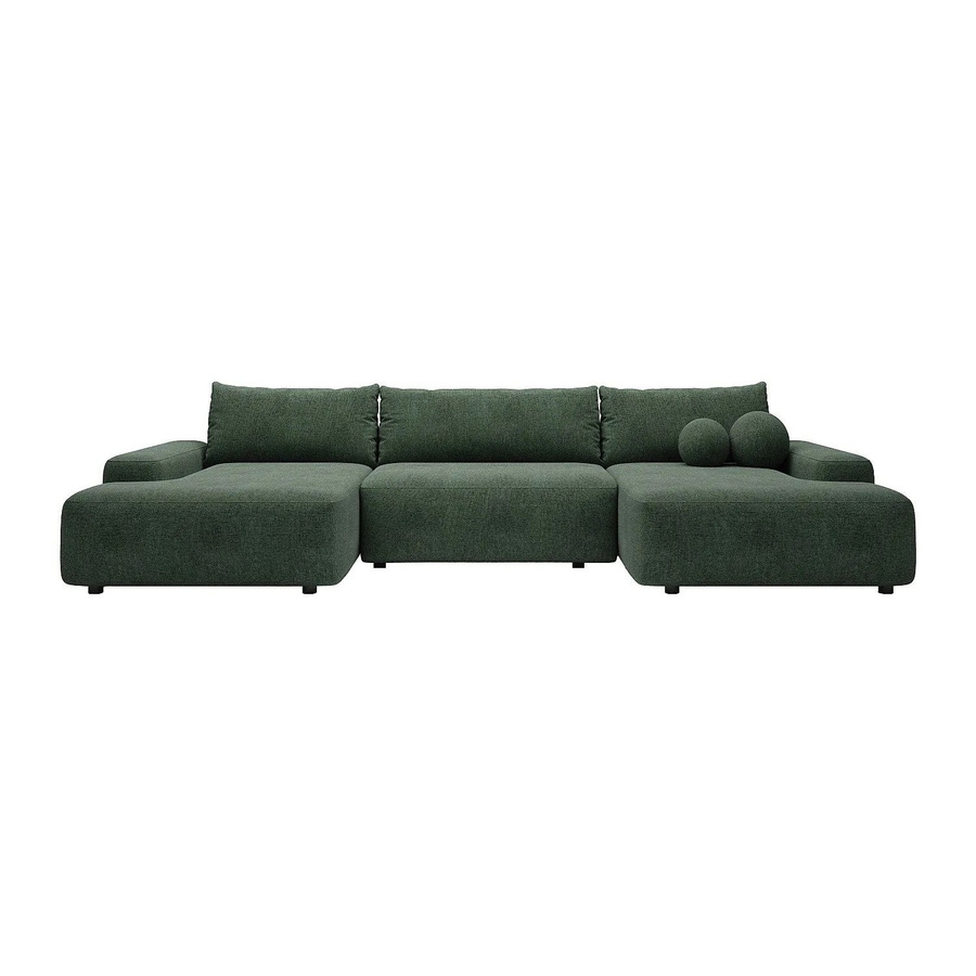 Vente-unique Schlafsofa Daviso in Piniengrün, L-Form mit Schlaffunktion und Stoffbezug, Breite: 360 cm - Bild 2
