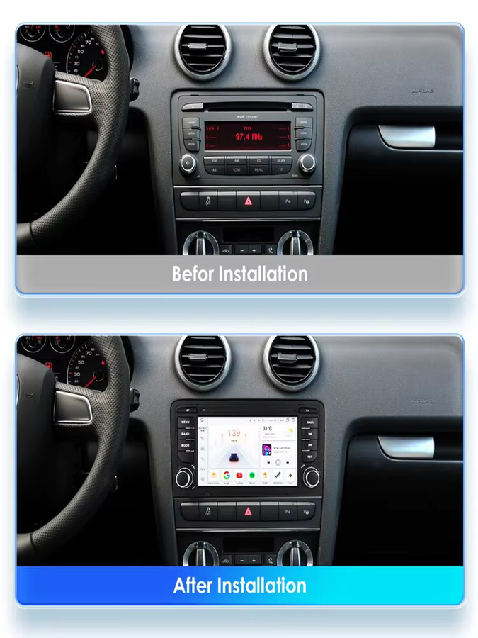 OSSURET 7 Zoll Android Autoradio für Audi A3 8P S3 RS3 2003-2012 mit 4G, 8-Kern Multimedia-Player, Carplay, Android Auto, GPS und Bluetooth in Schwarz - Bild 6