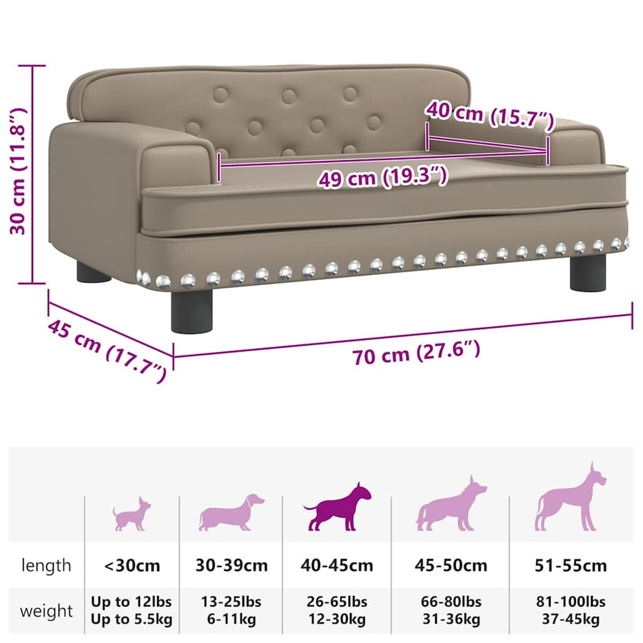 vidaXL Hundebett Sofa aus Kunstleder in Braun, B/T/H: 70 x 45 x 30 cm - Bild 4