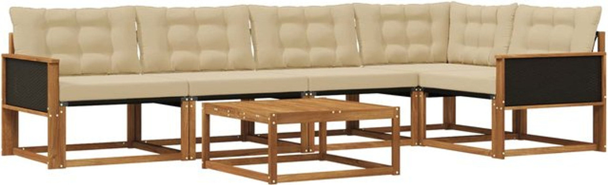 Modernes 6-teiliges Outdoor-Sofagarnitur Loungemöbel Set aus Akazie und Textilene in Natur und Beige von vidaXL - Bild 1