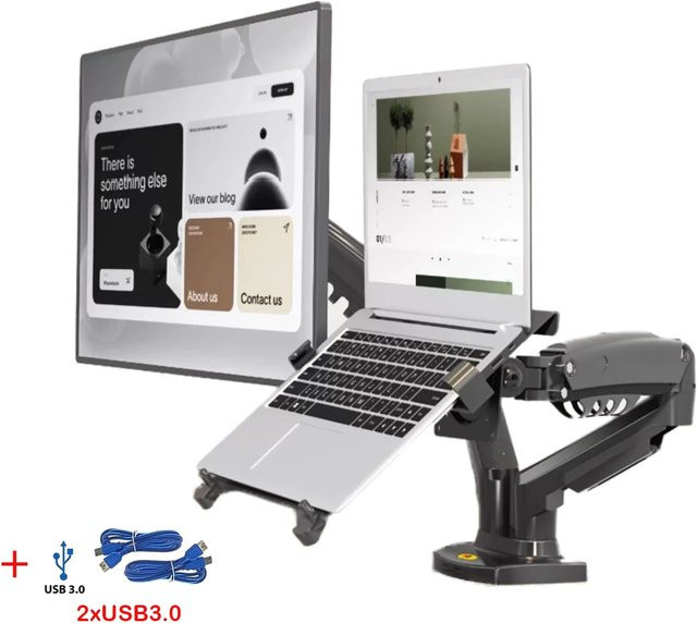 NB F160-FP Dual-Monitor-Laptop-Halterung mit Gasdruckfeder und USB 3.0 in Schwarz für 17-27 Zoll Monitore und 10-17 Zoll Laptops - Bild 1