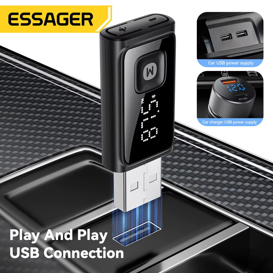 ESSAGER Bluetooth 5.4 Auto-Adapter in Schwarz mit FM-Transmitter, Audio-Receiver und Freisprechanruf-Funktion inklusive Mikrofon - Bild 4