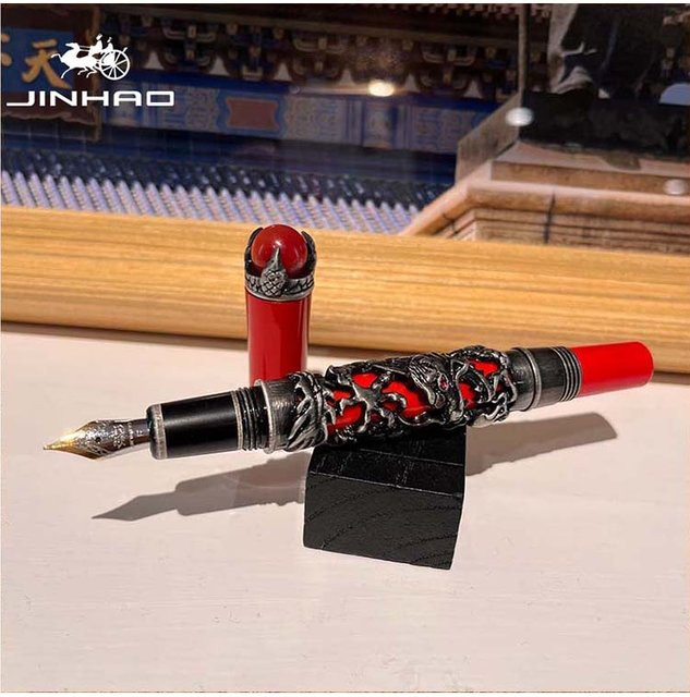 Jinhao Dragon King Füllfederhalter mit feiner Spitze in Rot und Grün aus Resin - Bild 1