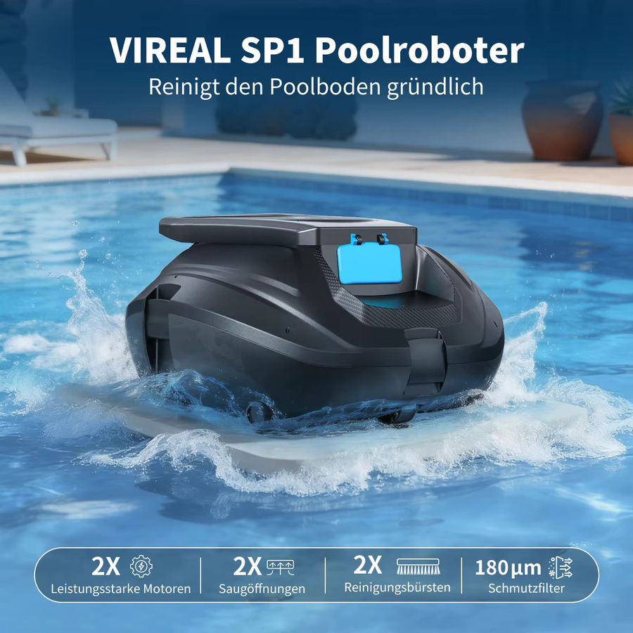 VIREAL SP1 Roboter-Poolreiniger in Schwarz mit 130 Minuten Laufzeit für Aufstellpools und bodengleiche Pools bis 80 m² - Bild 2
