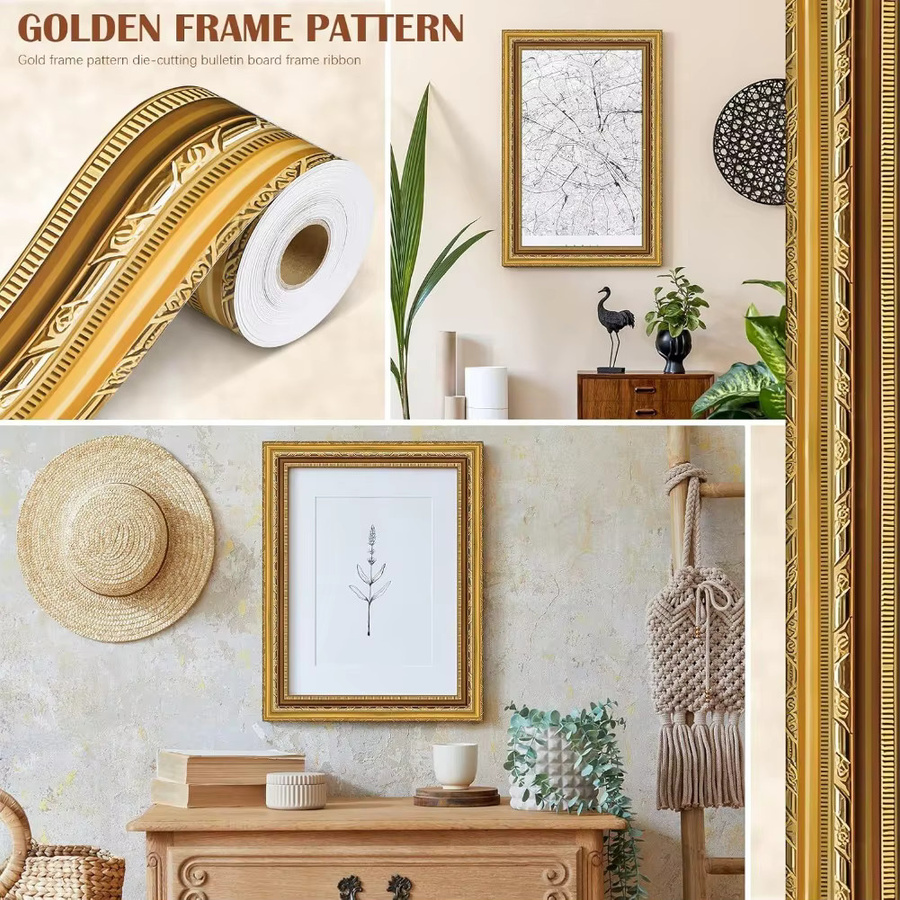 VIBRATITE 3D-Tapetenrahmen-Randaufkleber in Gold, wasserfester PET-Dekoraufkleber für Wand und Badezimmer, rechteckig - Bild 3