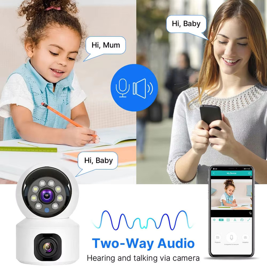 V380 Pro Dual-Objektiv Smart Home Überwachungskamera mit 8MP Auflösung, WiFi und Zwei-Wege-Audio, Weiß - Bild 3
