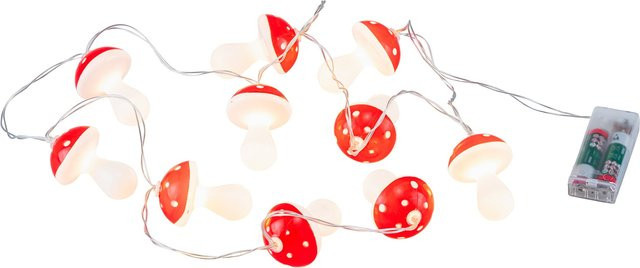 LED-Lichterkette Pilze von viva domo in Rot und Weiß mit warmweißem Licht für eine herbstliche Dekoration - Bild 1