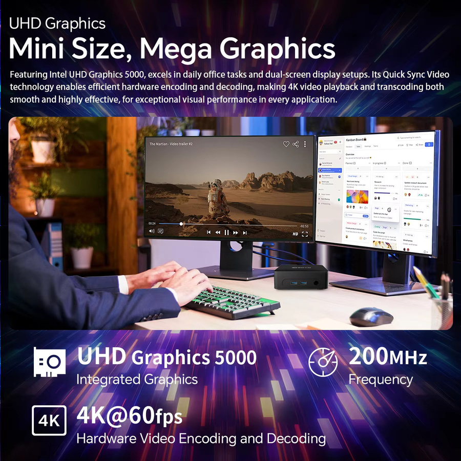 SOYO Mini-PC Y5 AIR Desktop-Computer mit Intel i5 4250U, 8 GB RAM, 128 GB ROM, Windows 11 Pro, WiFi und Bluetooth in Schwarz - Bild 3