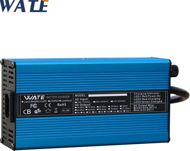 WATE Ladegerät 42V 15A für 10S 36V Lithium-Batterien in Blau mit Schalter und Wärmeableitung - Bild 1