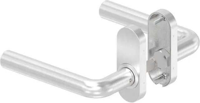 FeNau Türdrücker-Paar aus Edelstahl V2A in Silber gebürstet mit 8 mm Stift für 30-60 mm Kastendicke, feststehend rechts - Bild 1